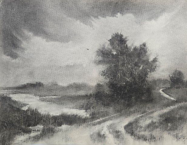 Original charcoal drawing painting original portrait landscape cambridge